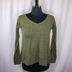 Sun & Shadow Sweater V Neck Pullover Hi Low Green Size XS